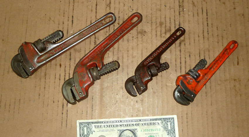 Vintage 4 RIDGID Adjustable Pipe Wrench,Size 8,6,8E,6E,Old Plumber USA